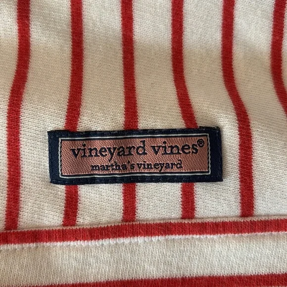 Vineyard Vines 1/4 Zip Fleece Sweatshirt M Orange White Stripe Sweater Preppy - Picture 5 of 9